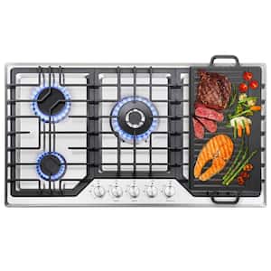 Galway 36 in. Gas Cooktop in Stainless Steel with 5 Burners including Power Burners and Cast Iron Griddle