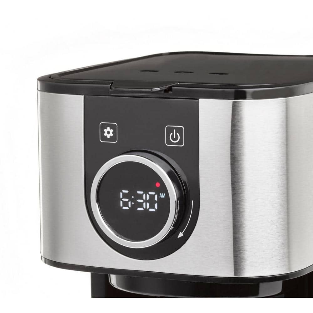 Sleek 10-Cup Black Glass Carafe Drip Coffee Maker with Programmable Timer