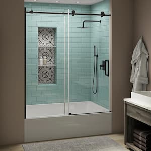 Coraline XL 56 - 60 in. x 70 in. Frameless Sliding Tub Door with StarCast Clear Glass in Matte Black, Right Opening