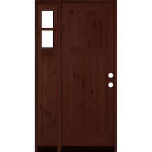 46 in. x 96 in. Alder 3 Panel Left-Hand/Inswing Clear Glass Red Mahogany Stain Wood Prehung Front Door w/Left Sidelite