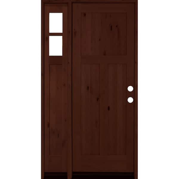 Krosswood Doors 46 in. x 96 in. Alder 3 Panel Left-Hand/Inswing Clear Glass Red Mahogany Stain Wood Prehung Front Door w/Left Sidelite
