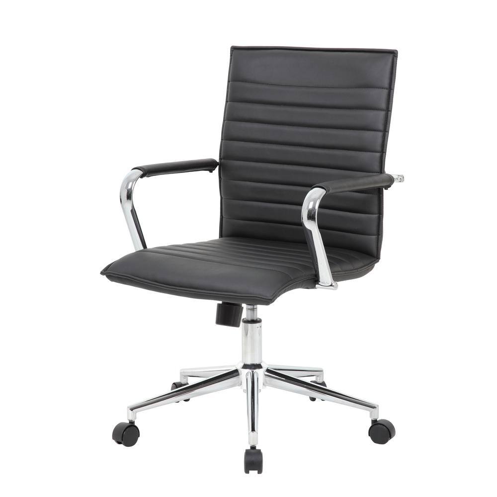 Gray Vinyl Mid-Back Task Chair with Chrome Arms