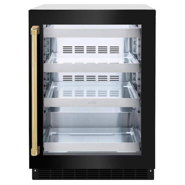 ZLINE Kitchen and Bath Touchstone 24 in. Single Zone 151 Can Beverage & Wine Cooler with Glass Door in Black Stainless Steel and Polished Gold