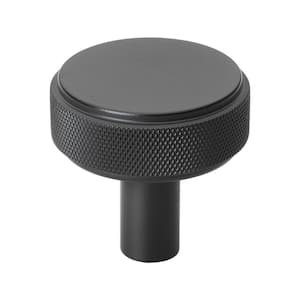 1-1/2 in. Matte Black Finish Solid Round Knurled Cabinet Knob (10-Pack)