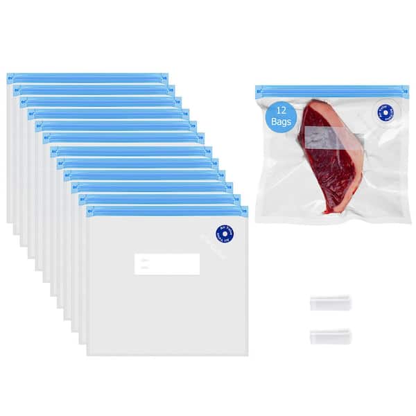 9" x 8" Set of 12 Reusable Airtight and Resealable Food Storage Bags, Compatible with Most Vacuum Sealers