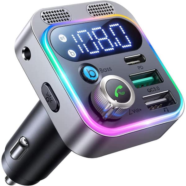 OBJLGEV Bluetooth 5.3 FM Transmitter Car Adapter Dual Mics HiFi Deep Bass Sound 48W PD QC3. 0 Hands-Free AUX Output U Disk