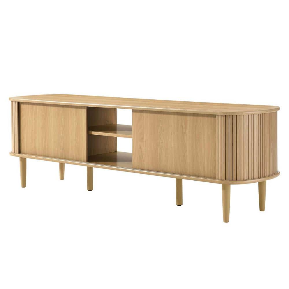 Oak 63" Mid-Century Modern TV Stand with Cabinet