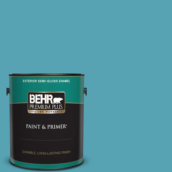 BEHR PREMIUM PLUS 1 gal. #M470-5 Explorer Blue Semi-Gloss Enamel Exterior Paint & Primer