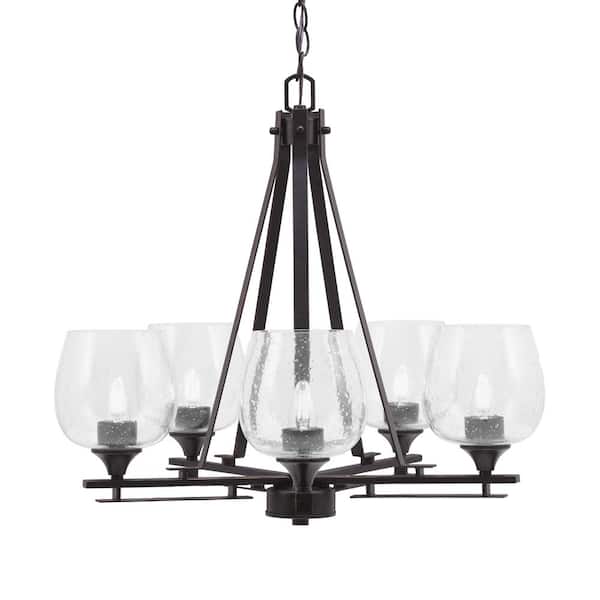 Unbranded Ontario 23.25 in. 5-Light Dark Granite Geometric Chandelier for Dinning Room with Clear Bubble Shades No Bulbs Included