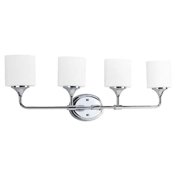 Lynzie Collection 4-Light Polished Chrome Etched Opal Glass Modern Bath Vanity Light