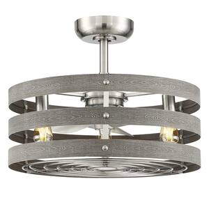 Gulliver 24 in. Indoor/Outdoor Brushed Nickel Farmhouse Dual Mount Fandelier Ceiling Fan with Light Kit & Remote Control
