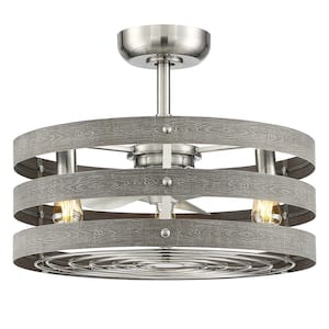 Gulliver 24 in. Indoor/Outdoor Brushed Nickel Farmhouse Fandelier Ceiling Fan w/ 2200K Bulbs Included and Remote Control