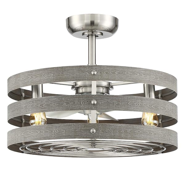 Progress Lighting Gulliver 24 in. Indoor/Outdoor Brushed Nickel Farmhouse Fandelier Ceiling Fan w/ 2200K Bulbs Included and Remote Control