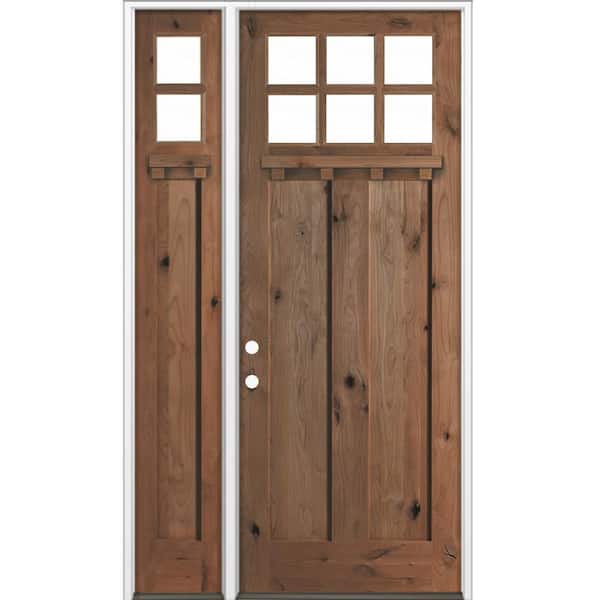 50 in. x 96 in. Knotty Alder Right-Hand/Inswing 6-Lite Clear Glass True Black Stain Wood Prehung Front Door w/ LSL DS