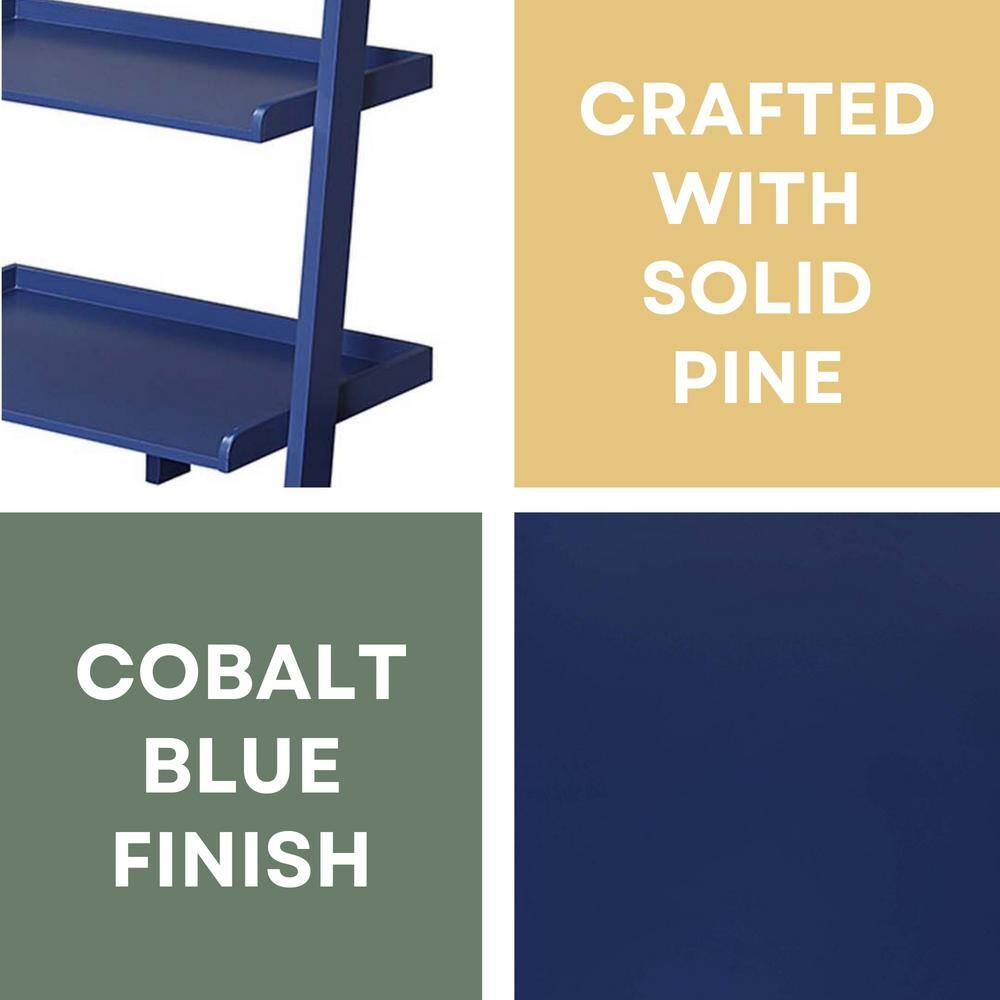 Cobalt Blue Adjustable Wood Ladder Bookshelf