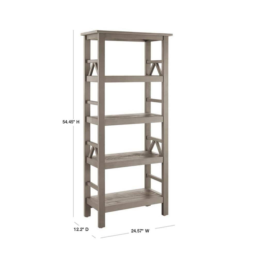 Rustic Gray Pine Wood 4-Shelf Bookcase