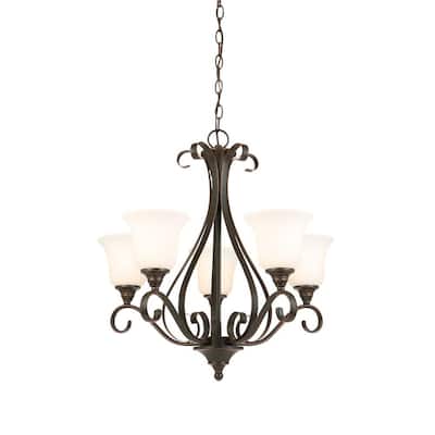 Westwood 5-Light Oil-Rubbed Bronze Chandelier with Frosted White Glass Shades