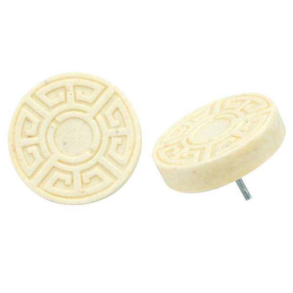 Merola Tile Contempo Greek Key Light Travertine 1-1/5 in. x 1-1/5 in. Mosaic Medallion Pin Insert Wall Tile (4-Pack )