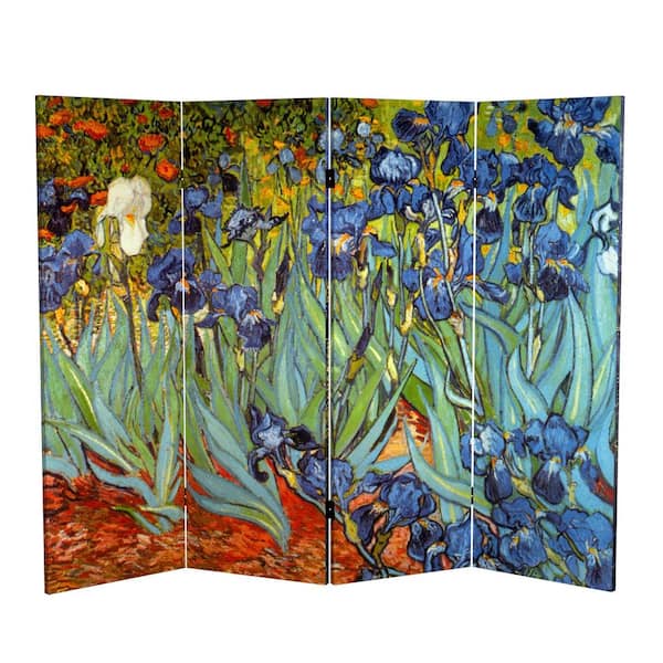 RED LANTERN 4 ft. Short Works of Van Gogh Canvas 4-Panel Folding Screen