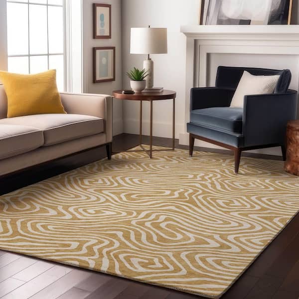 Mayfield Premium Machine Washable Abstract AMF1020 Gold 9 ft. x 12 ft. Area Rug