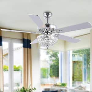 Mandy 52 in. 3-Light Chrome Glam Classic Crystal Dome Shade LED Ceiling Fan with Remote
