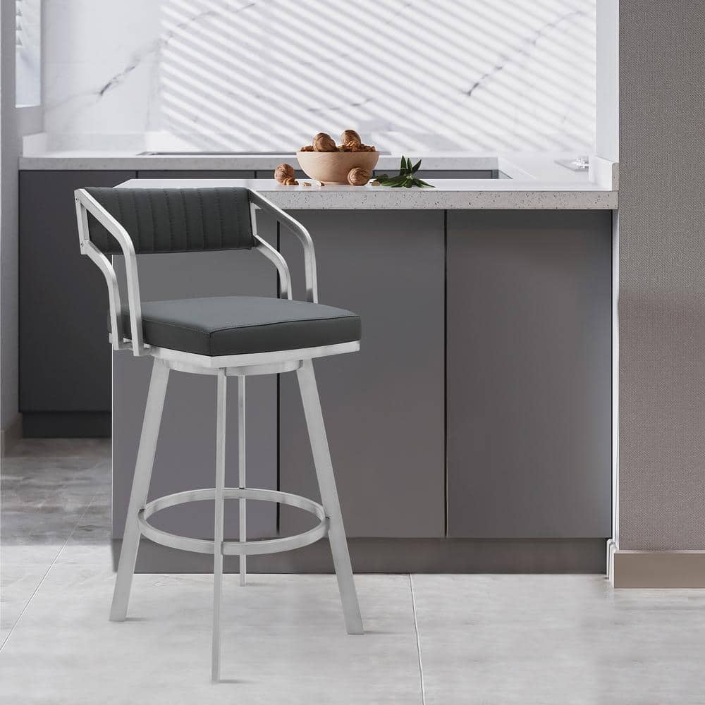 Scranton Grey Swivel Modern Metal and Slate Faux Leather Bar and Counter St