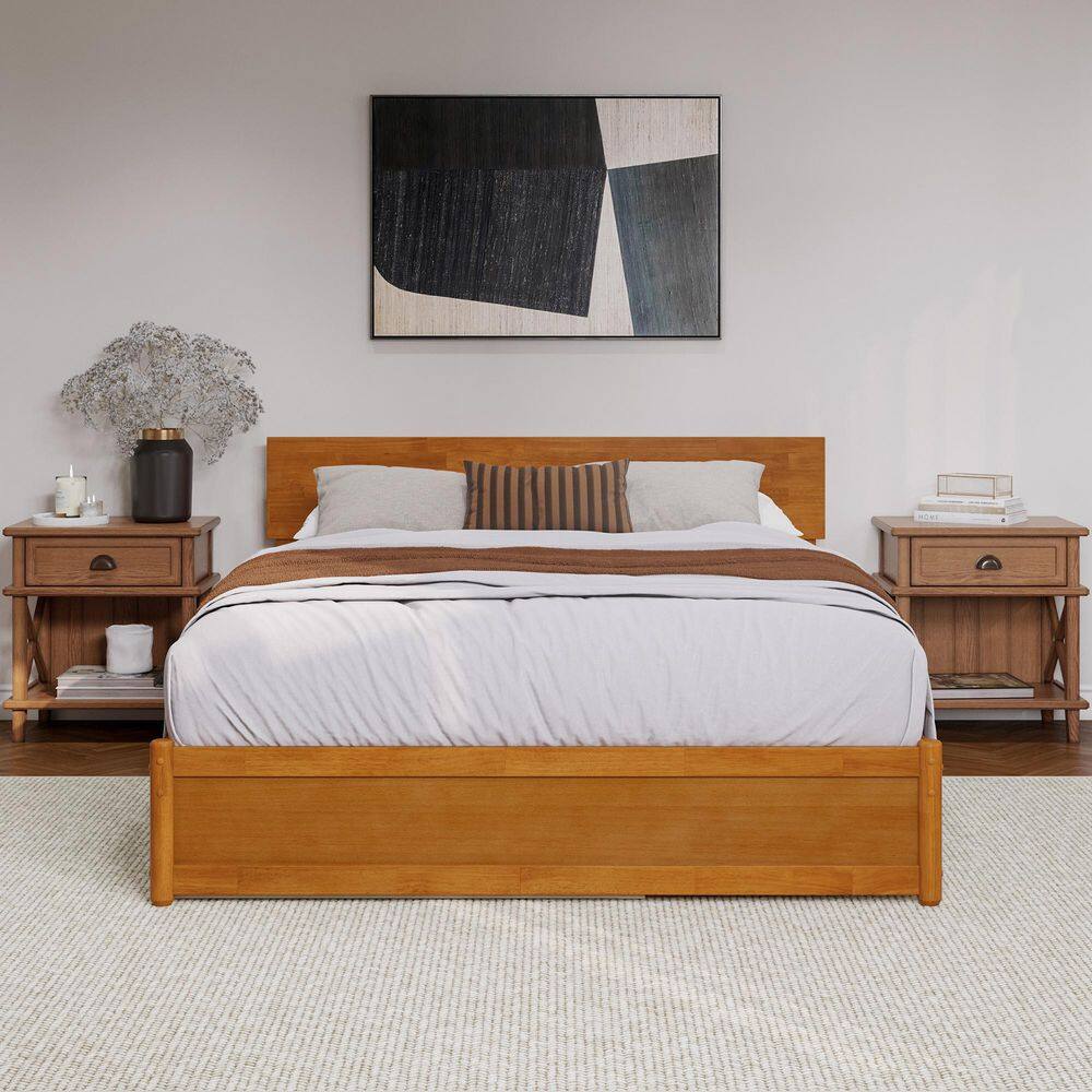 Wesley Walnut Brown Solid Wood Frame King Platform Bed with Panel Footboard and Twin XL Trundle - thumbnail 7