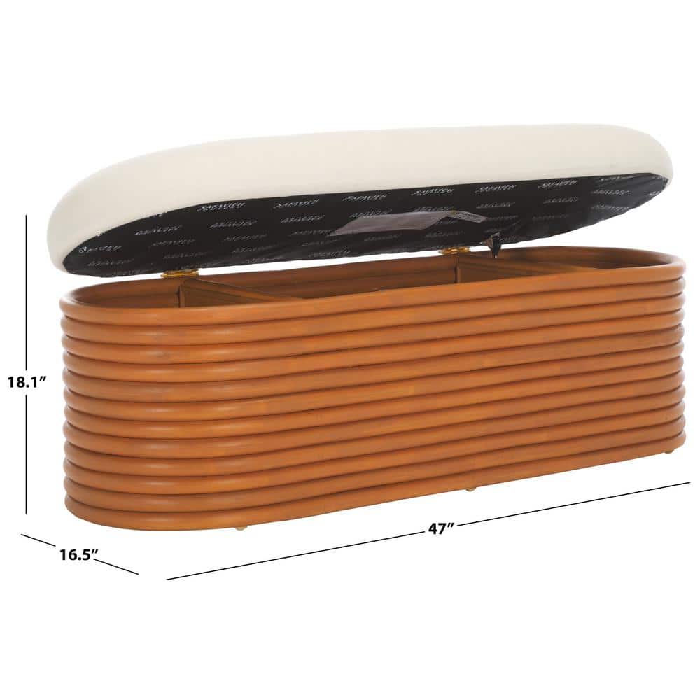 Natural Rattan and White Plywood Storage Bench