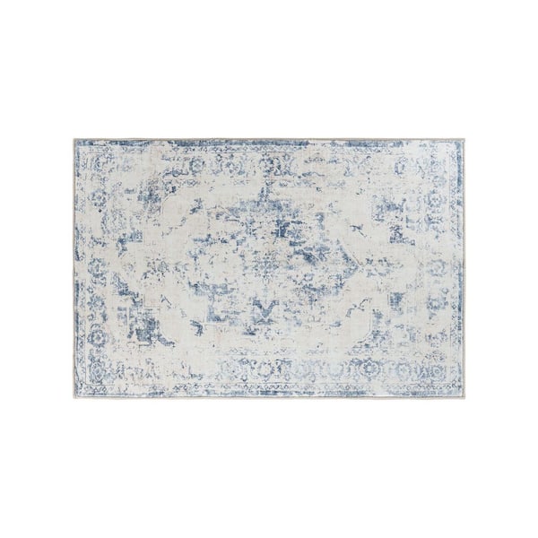 Traditional Vintage Distressed Washable Non Slip Blue 2 ft. x 4 ft. Area Rug