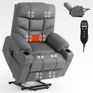 Gray Fabric Recliner 8-Point Vibration Massage and Lumbar Heating Recliner with 2-Cup Holdersand USB Port