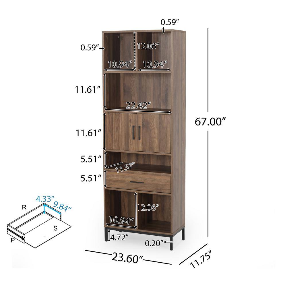 Contemporary Black Faux Wood Cube Unit Bookcase with Iron Legs