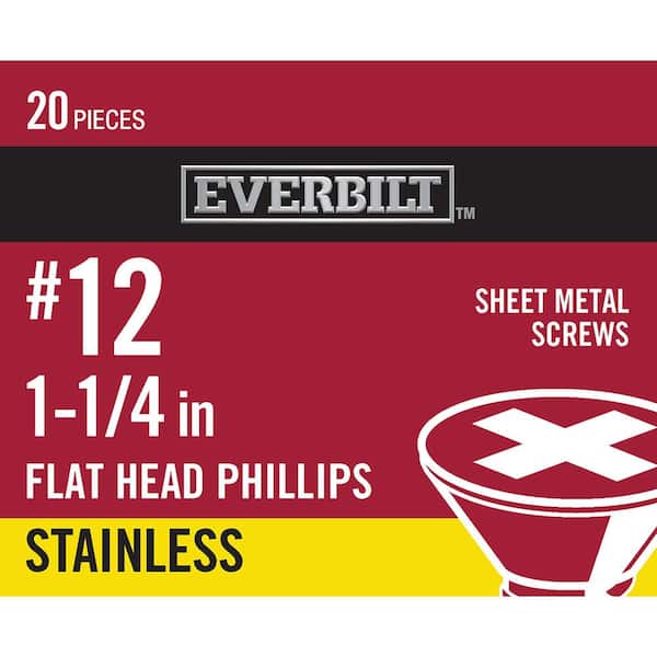 #12 x 1-1/4 in. Phillips Flat Head Stainless Steel Sheet Metal Screw (20-Pack)