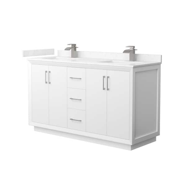 Wyndham Collection Strada 60 in. W x 22 in. D x 35 in. H Double Bath Vanity in White with Carrara Cultured Marble Top