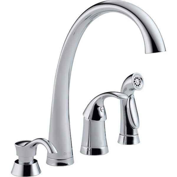 Delta Pilar Waterfall Single-Handle Standard Kitchen Faucet with Side Sprayer and Soap Dispenser in Chrome