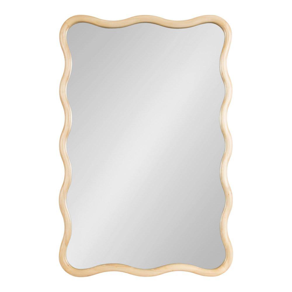 Natural Wood Scalloped Rectangular Vanity Wall Mirror 24x36