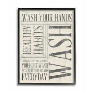 11 in. x 14 in. "Wash Your Hands Typography Bathroom Art" by Sd Graphics Studio Wood Framed Wall Art