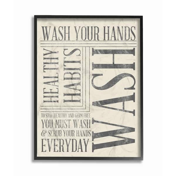 Stupell Industries 16 in. x 20 in. "Wash Your Hands Typography Bathroom Art" by Sd Graphics Studio Wood Framed Wall Art