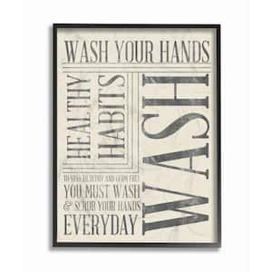 16 in. x 20 in. ''Wash Your Hands Typography Bathroom Art'' by Sd Graphics Studio Wood Framed Wall Art