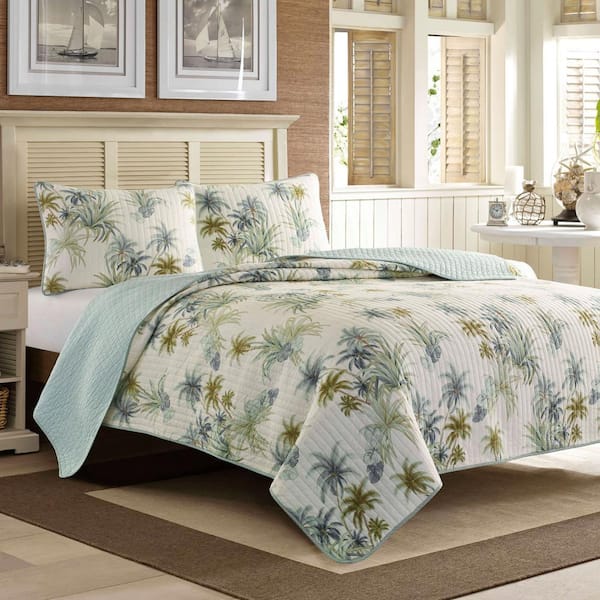 Serenity Palms 1-Piece Aqua Blue Botanical Cotton Standard Sham
