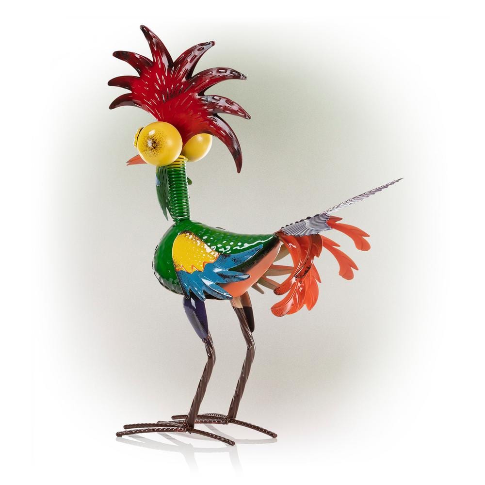 18" Multicolor Metal Rooster Lawn Decoration