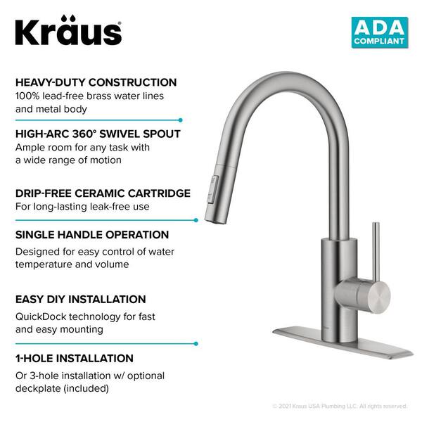 Kraus Oletto Spot Free Stainless Steel Finish Dual Function Pull Down Kitchen Faucet Kpf 2620sfs The Home Depot