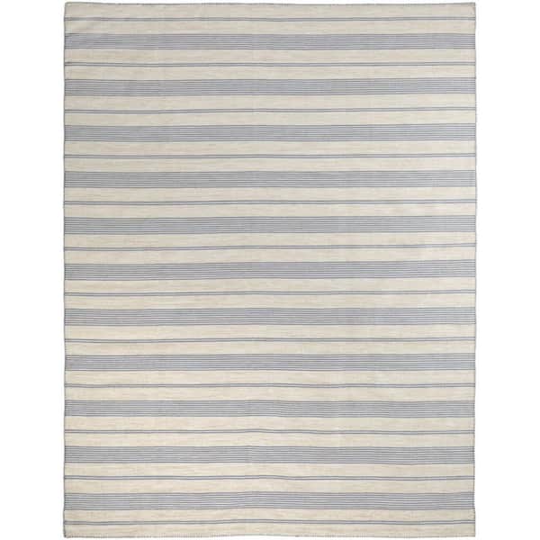 HomeRoots Blue and Ivory 2 ft. x 3 ft. Striped Area Rug
