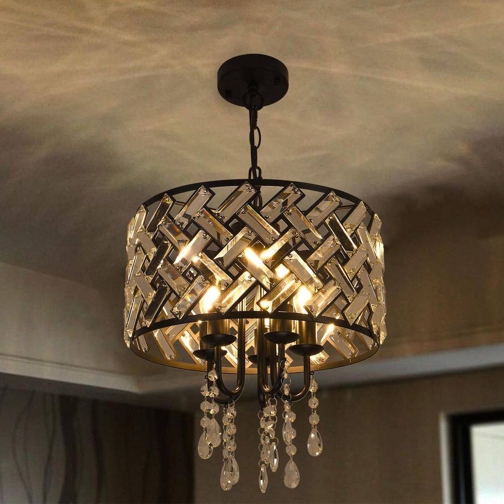 Modern 5-Light Black Drum Chandelier with Glam Crystal Shade-Dimmable Hanging Light Fixture for Living Room price history on PriceWatchPro
