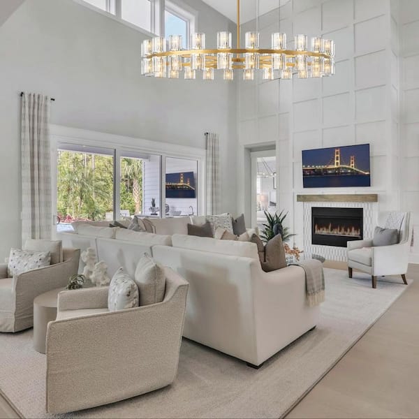 Modern Chandelier 36 in. 36-Light Gold Chandelier with K9 Crystal, Wagon Wheel Chandelier for Dining Room, Living Room