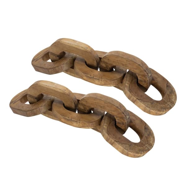 A & B Home Brown Teak Chain Decor - Set of 2