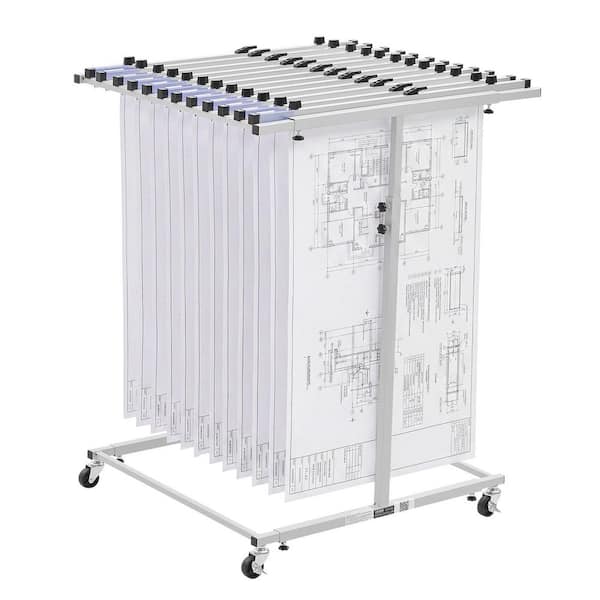 Mobile Steel Blueprint Storage Rack, Adjustable Vertical Drawing Holder w/ Wheels, File Organizer for Construction Plans