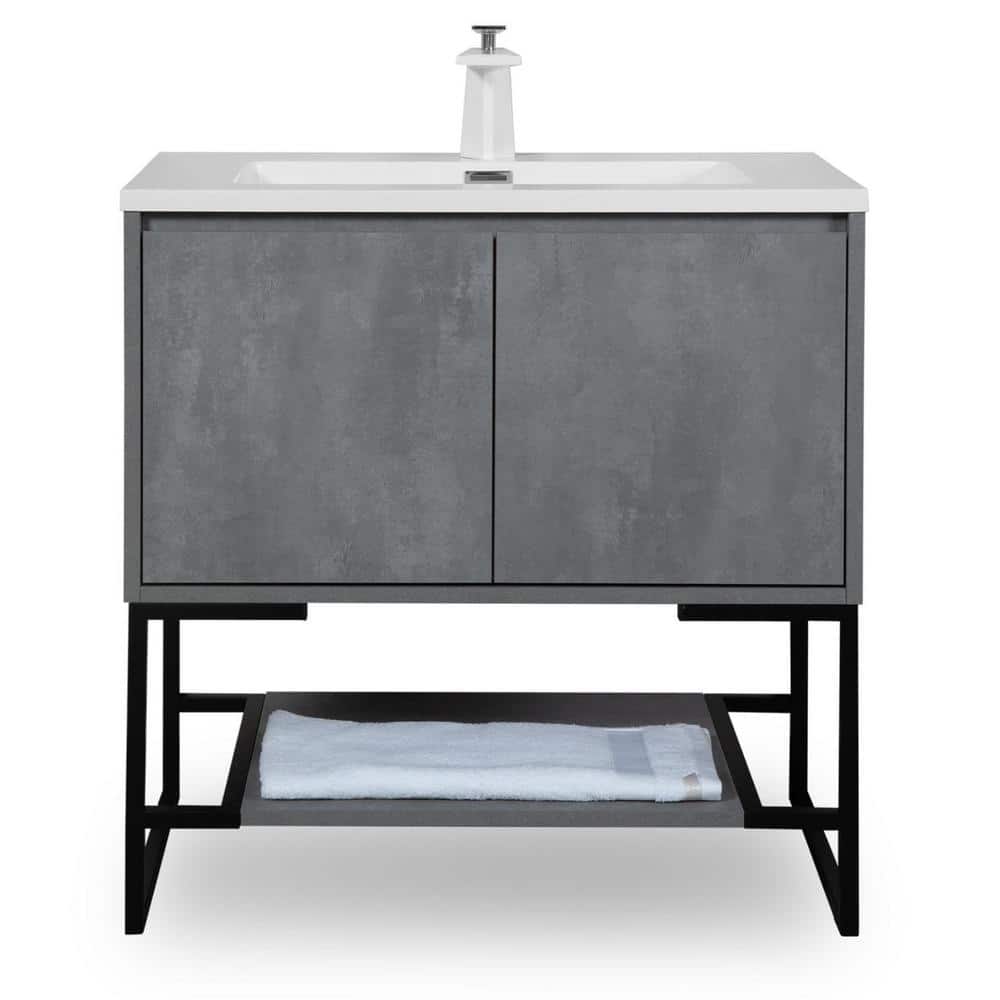 Allen 36 in. Freestanding Grey Bath Vanity Open-Shelf Bathroom Storage Vani