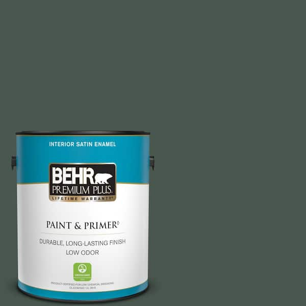 BEHR PREMIUM PLUS 1 gal. #ECC-45-3 Conifer Satin Enamel Low Odor Interior Paint & Primer