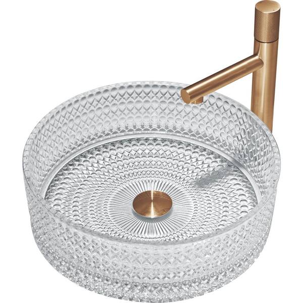 Modern 16" Round Vessel Sink - Semi-Transparent Orange Tempered Glass, Above Counter Bathroom Sink - View #6