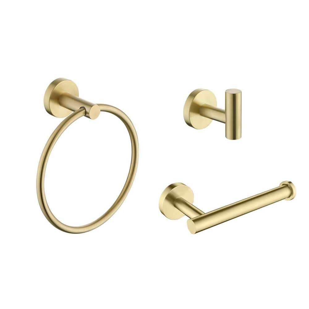 3-Piece Bathroom Hardware Set with Towel Bar, Toilet Paper Holder and Robe Hook in Brushed Gold Finish, Durable price history on PriceWatchPro